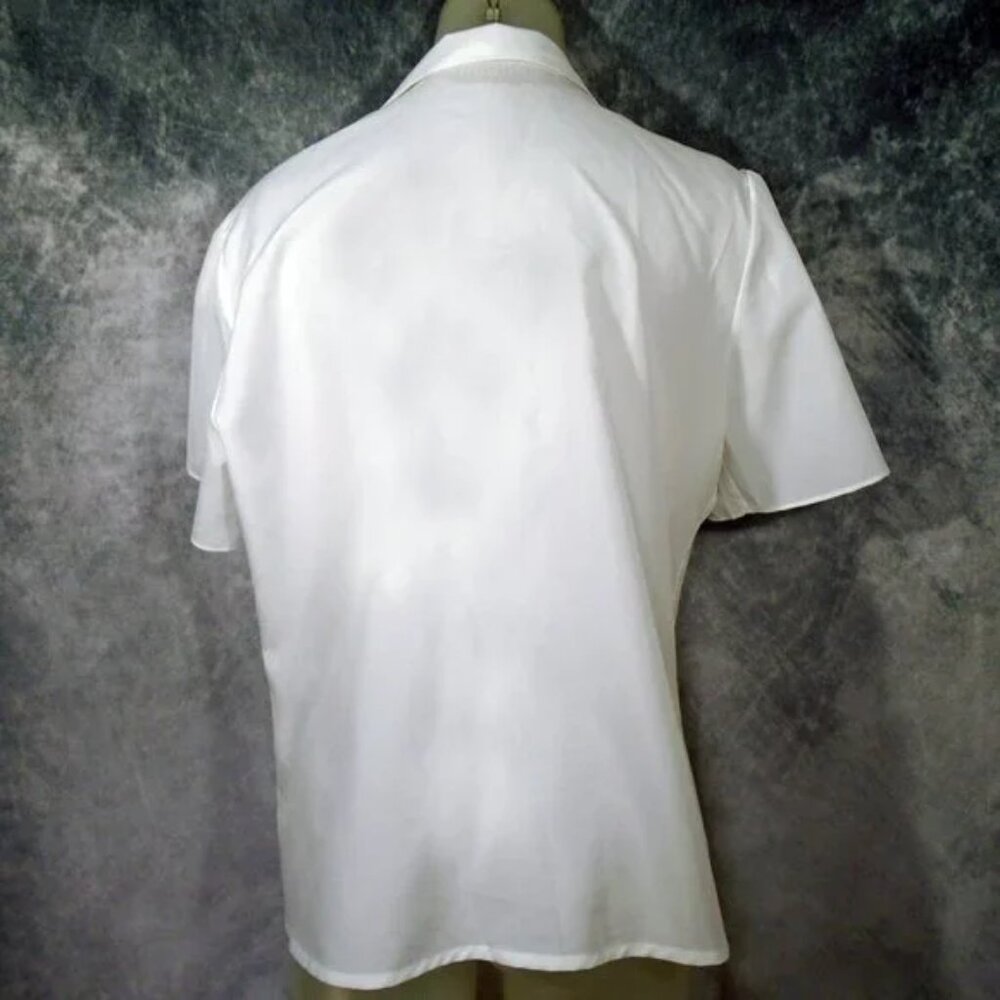 Plus Size Vintage White Blouse 80s Short Sleeve Top, 50s Style - Picture 4 of 5
